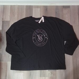 NWT Victoria's Secret Black Rhinestone 100% Cotton T-Shirt Size XL